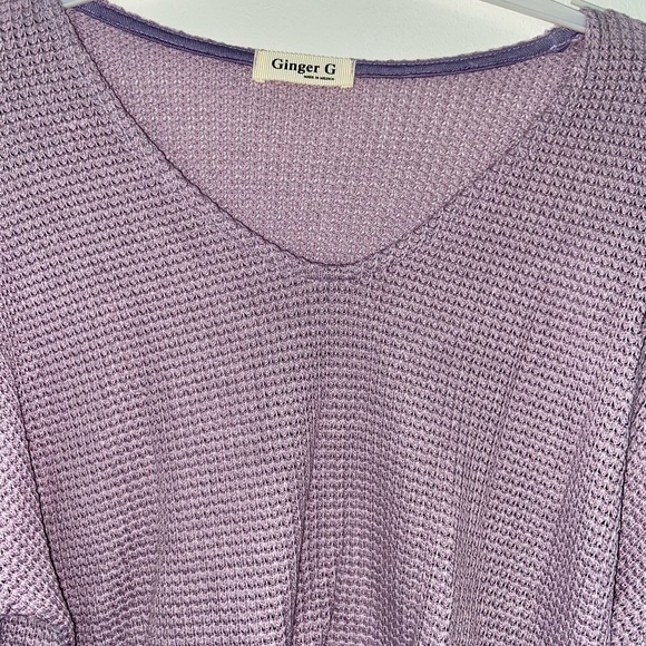 Sold 💜 Lavender 💜 V-Neckline Cuffed Long Sleeve Waffle Fabric Top S - Picture 6 of 8